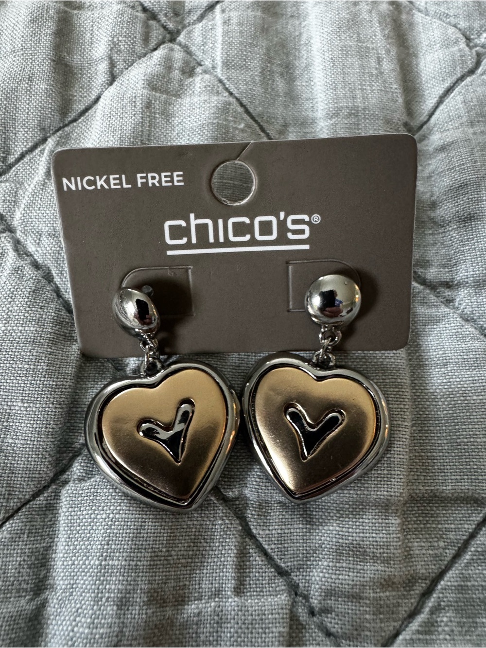 Chico's Silver-Tone and Gold Heart Drop Earrings